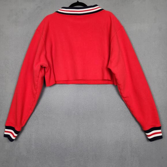 Champion Reverse Weave Sweatshirt Womens Large Red Cropped V-Neck Pullover - Picture 2 of 13